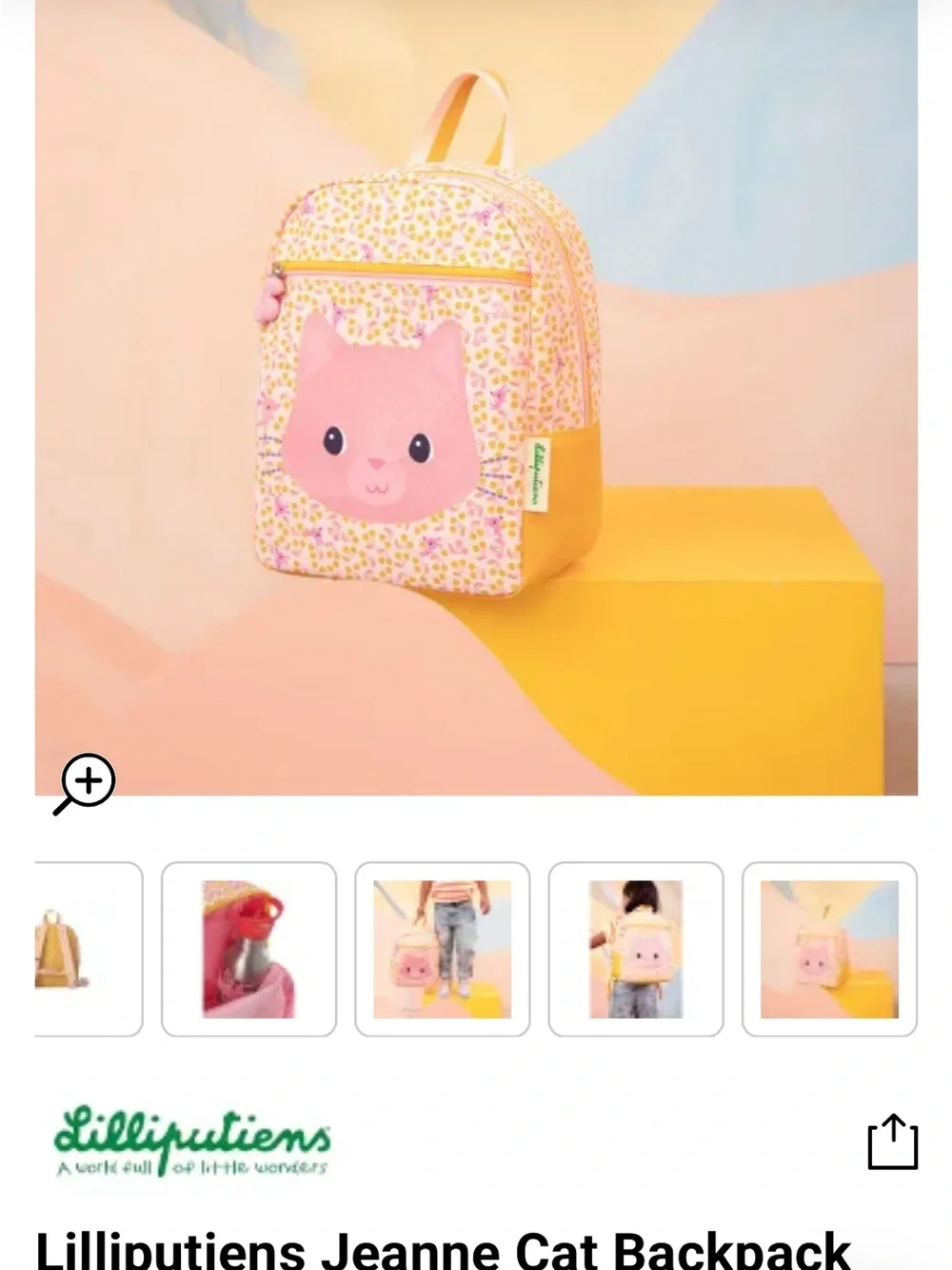Jeanne Cat Kids Backpack - Pink & Yellow
